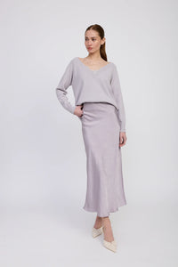 Model wearing the Cover Knit Sweater in Lavender