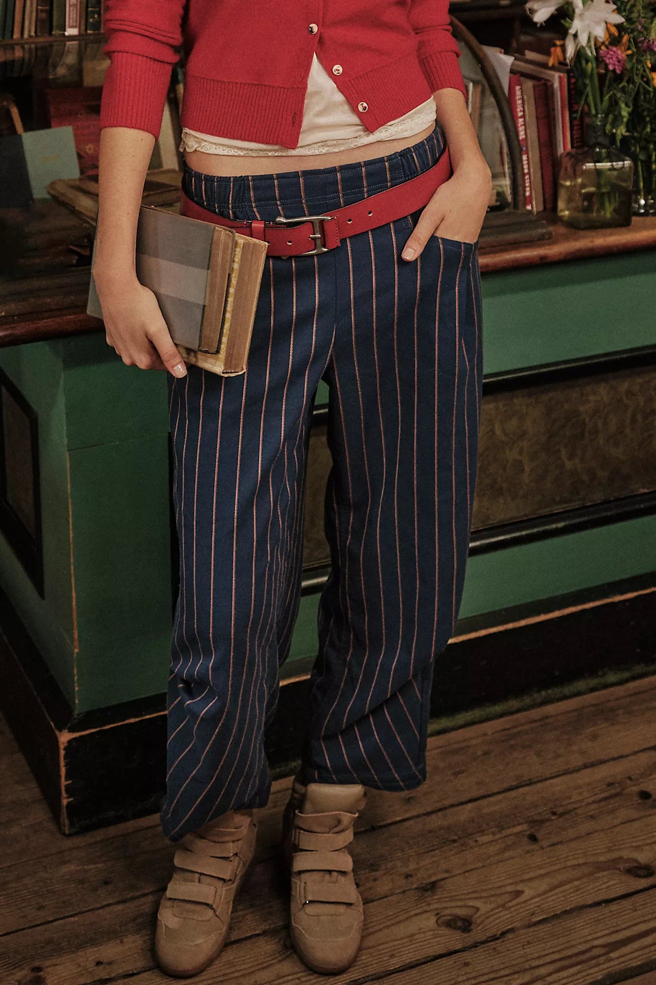 Model wearing the Nice Choice Pull-On Pants in the color navy-combo