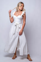 white flutter sleeve corset midi