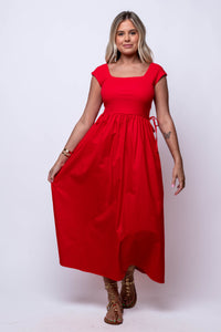 sofie the label red a line midi dress