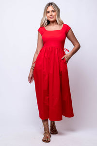 red fit and flare midi dress sofie the label