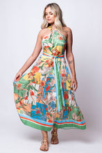 pattern halter dress with pleated bottom
