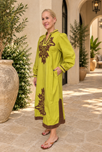 Chartreuse kaftan Embroidered Dress 