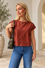MIOU MUSE faux suede crop top in Rust, front close-up