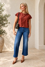 MIOU MUSE faux suede crop top in Rust, full-length front view