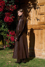 Moon River Chocolate faux-leather A-line midi skirt, rear three-quarter view