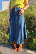 Front panel button denim midi skirt moonriver