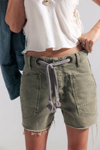 Free People Moxie Shorts in Fern Green, drawstring and pocket detail