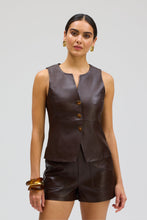 ALLISON New York Oliver Leather Vest in Espresso, front view styled with Elijah Leather Shorts