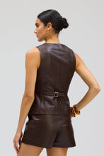 ALLISON New York Oliver Leather Vest in Espresso, back view showing adjustable belt