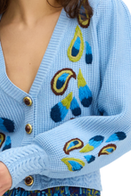 ALLISON New York Piper Cardigan, close-up of buttons and embroidery