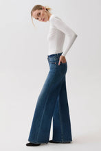 Pistola Vivian Mid Rise Wide Leg jeans in Blue Depths, angled side view