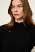 Sanctuary Essential Knit Long Sleeve Top in Black, close-up of the fine knit and mock neckline.