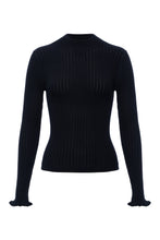 Sanctuary Essential Knit Long Sleeve Top in Black, clean front product image showing the lettuce-edge sleeves.