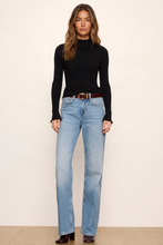 Sanctuary Essential Knit Long Sleeve Top in Black, full-length model view of the fitted long-sleeve knit.