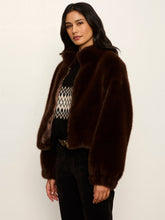 Sanctuary Everest Fur Bomber in Espresso Martini, angled model view showing the plush texture.