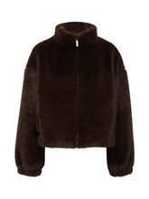 Sanctuary Everest Fur Bomber in Espresso Martini, clean front product image showing the zipper and ribbed hem.