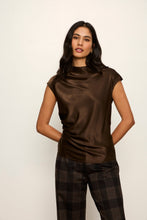 Sanctuary Nights With You Satin Shell in Espresso Martini, front view showing the draped mock neckline.