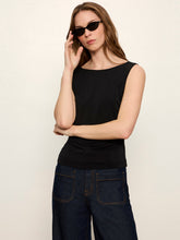 Sanctuary Scoop Back Tank in Black, front model view styled with dark jeans.