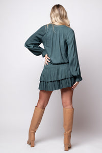 short dress with v-neck and tie front green