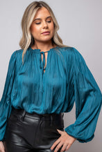 sateen long sleeve blouse blue