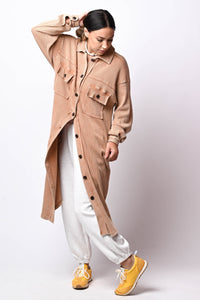 tan long cardigan with front pockets