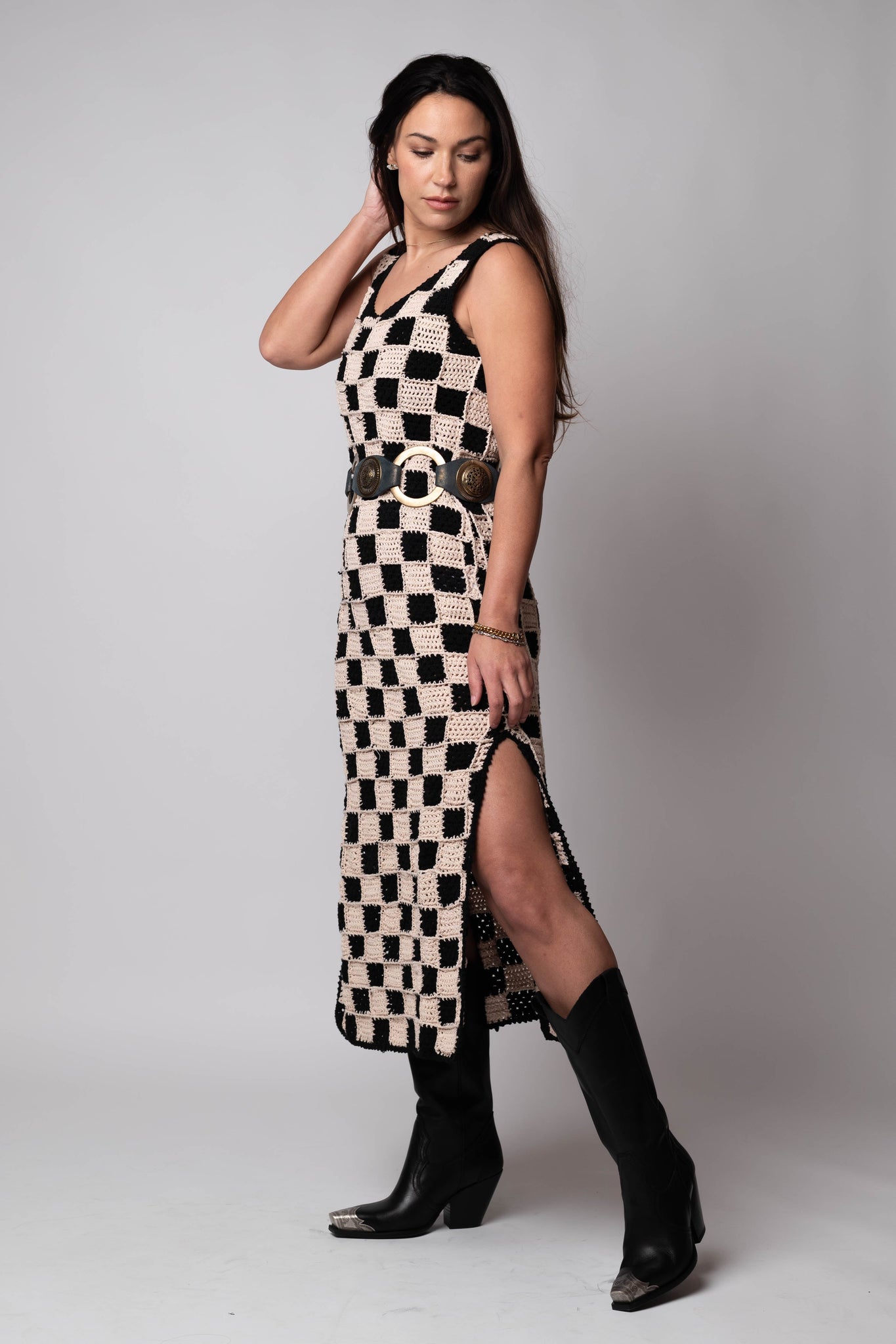 Cleobella Danika Crochet Ankle Dress | Tan/Print | Size S