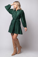 pleated short emerald green long sleeve dress