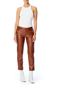 lblc the label womens clothing bottoms Franny Vegan Leather Trouser Chestnut 