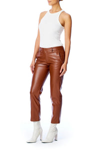Franny Vegan Leather Trouser Chestnut lblc the label womens clothing bottoms