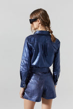 Lahntropy Frida Linen Shorts in metallic deep blue