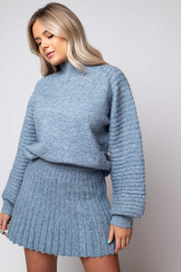 dusty blue sweater top with high neck