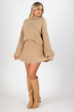pleated sweater skirt in tan
