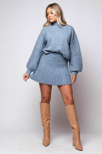 Gabrielle Sweater Skirt high waisted blue