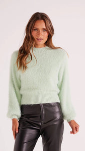 mint blue fuzzy sweater long sleeve