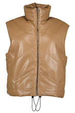 tan leather puffer vest