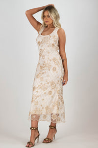 beaded midi dress with low back cream