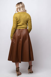 leather midi skirt brown