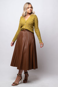 Pleated leather midi skirt