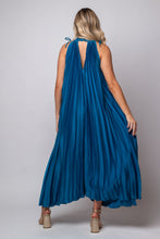 blue pleated maxi with tie shoulders