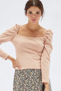 Roshni Puff Sleeve Top | Beige | puff sleeve top | MinkPink