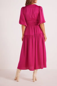 minkpink flowy midi dress berry pink